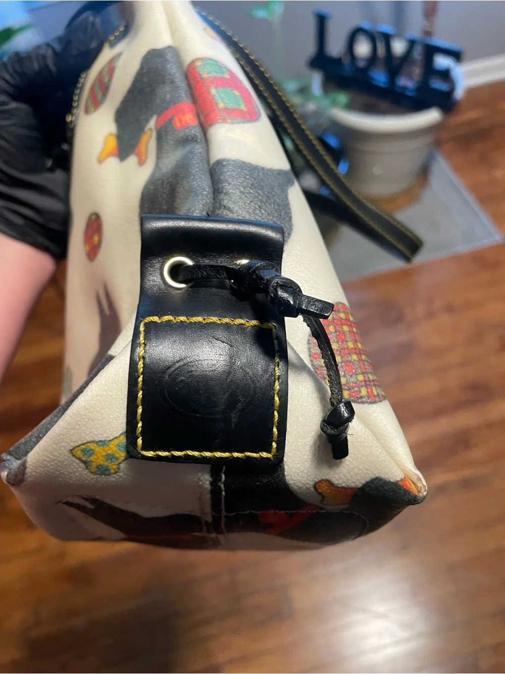 Dooney & Bourke Black and Cream Scottie Dog Shoulder Tote
